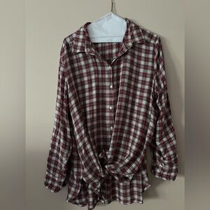 LOFT Red and Black Plaid Top